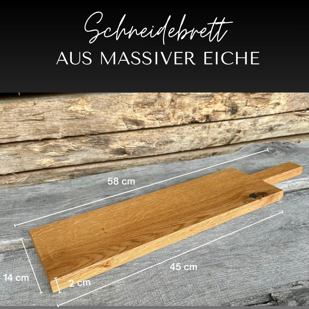 Handgefertigtes Schneidebrett mit Griff aus massiver Eiche